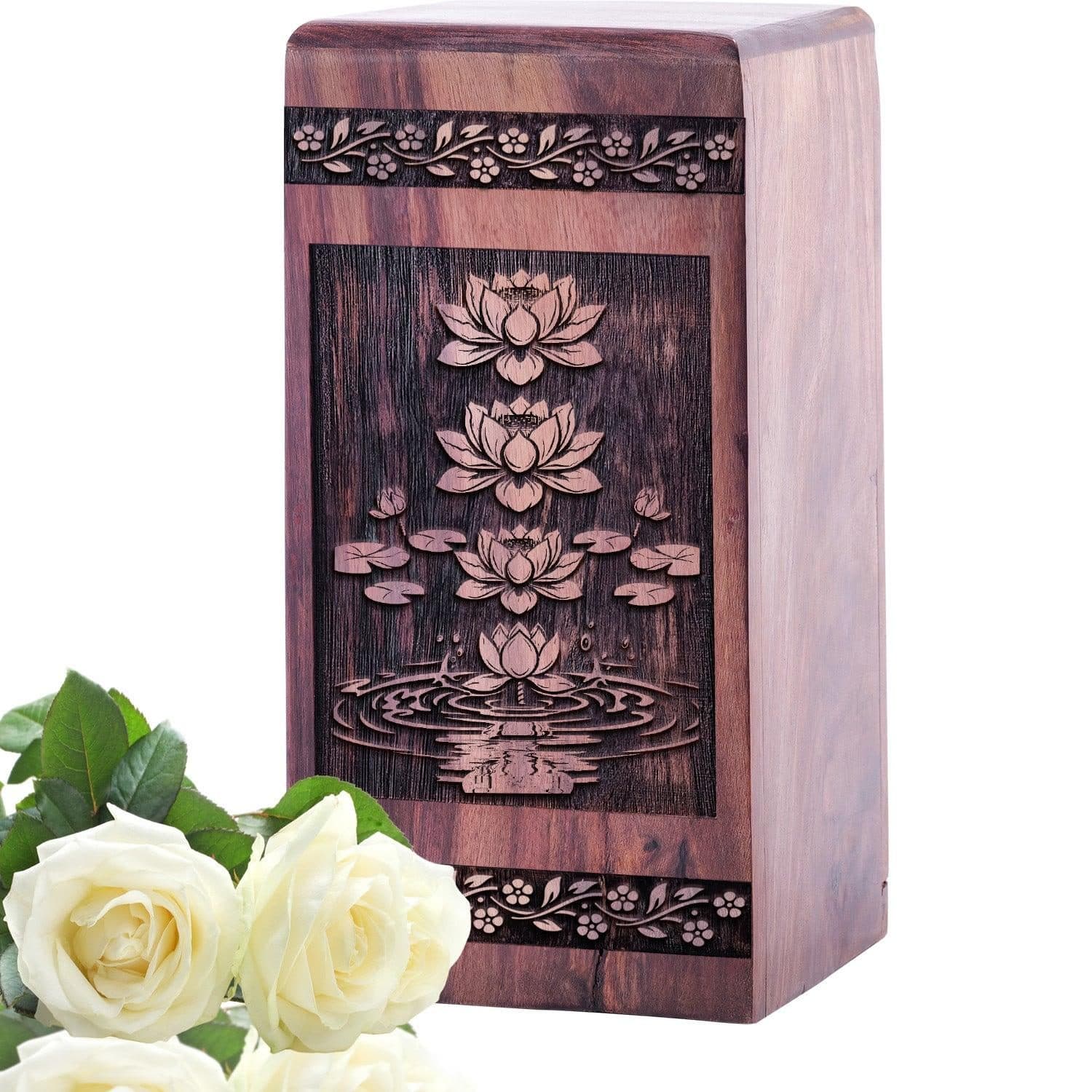 Hộp tro cốt gỗ chạm sen (mẫu thử)